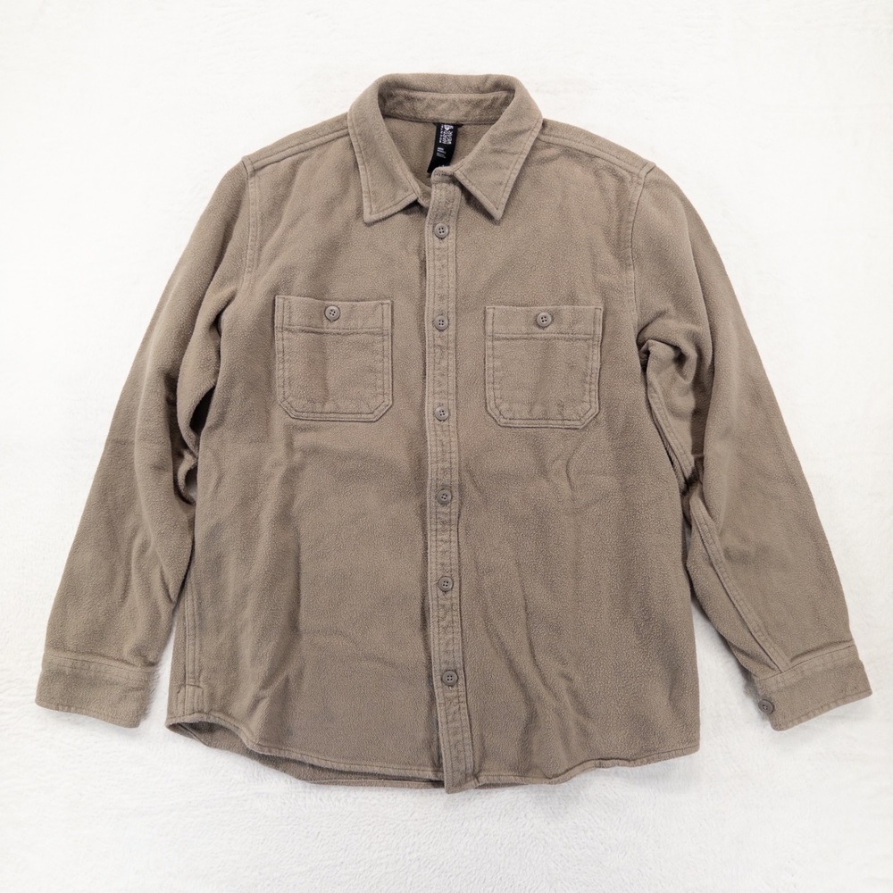 Mountain Hardwear Mens Flannel Shirt Large Tan Brown Organic Cotton Button Up